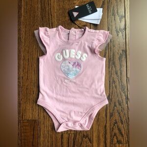 *NWT* Guess Baby Girl 0-3M Light Pink One-Piece w/Ruffled Tulle Sleeves & Heart